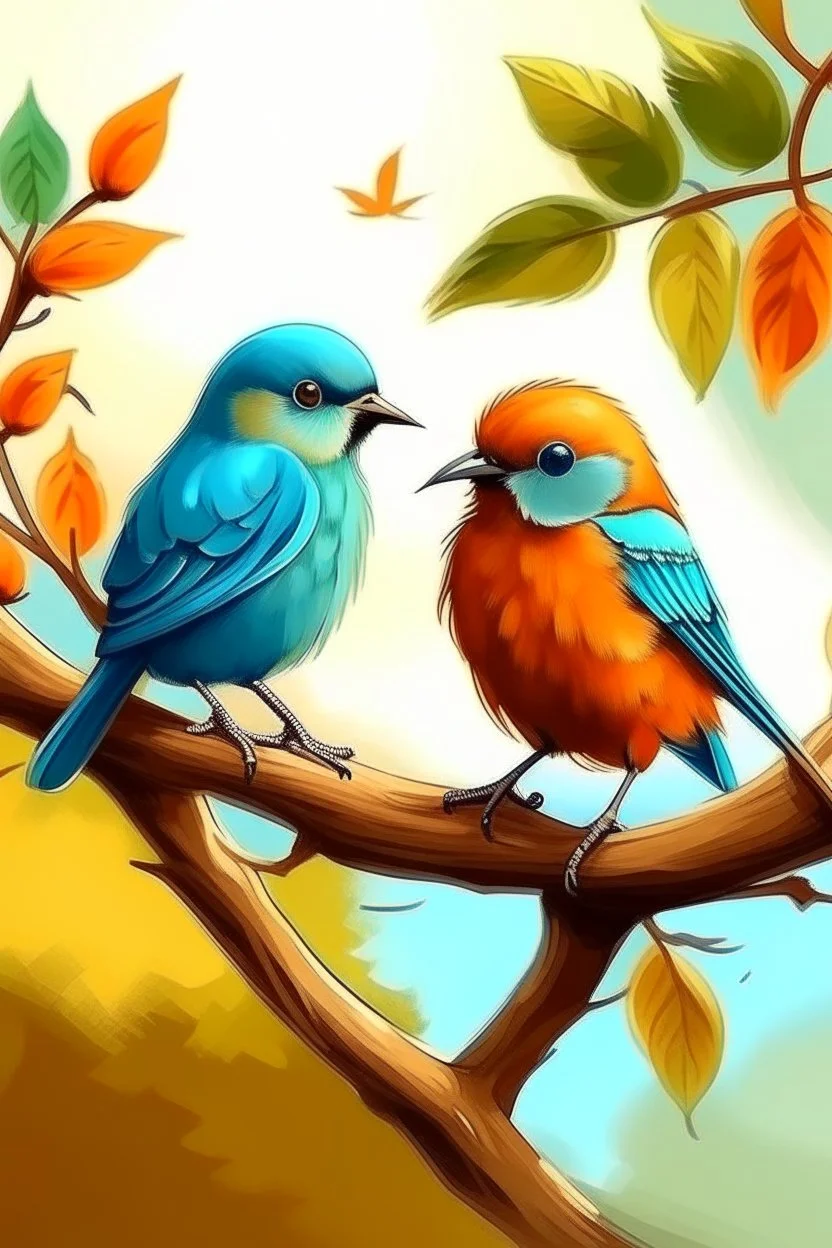 generate an image of couple bird sitting on the branch of tree with real views