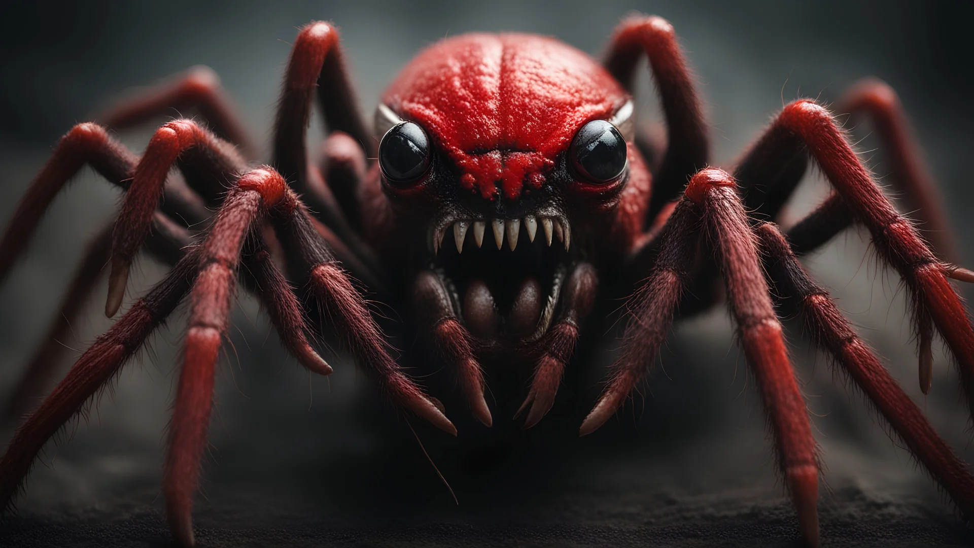 In a mesmerizing combination of brilliant and fading shades, photorealistic,a high-quality,ultra photo-realistic realism image, a black shadows gostes + red devils+ evil + spiders and snales horror, creppy background, hyper realistic, 35mm, F1.8, intricate detail, Sharp focus, super sharp,