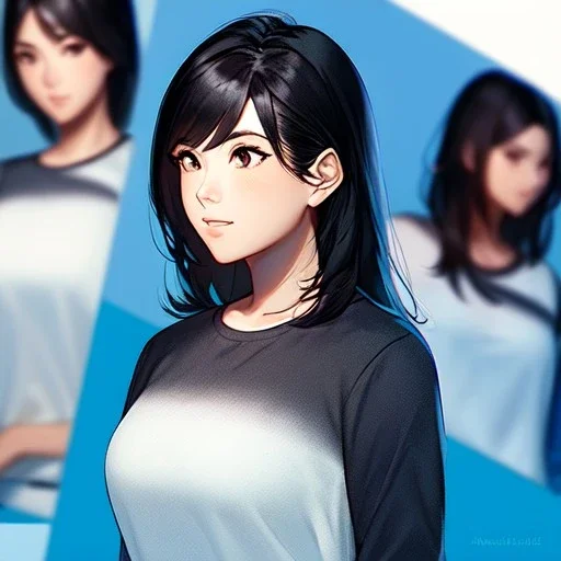 black haired woman, casual clotting, realistic, HD4k, watery cloud background, close up shot,