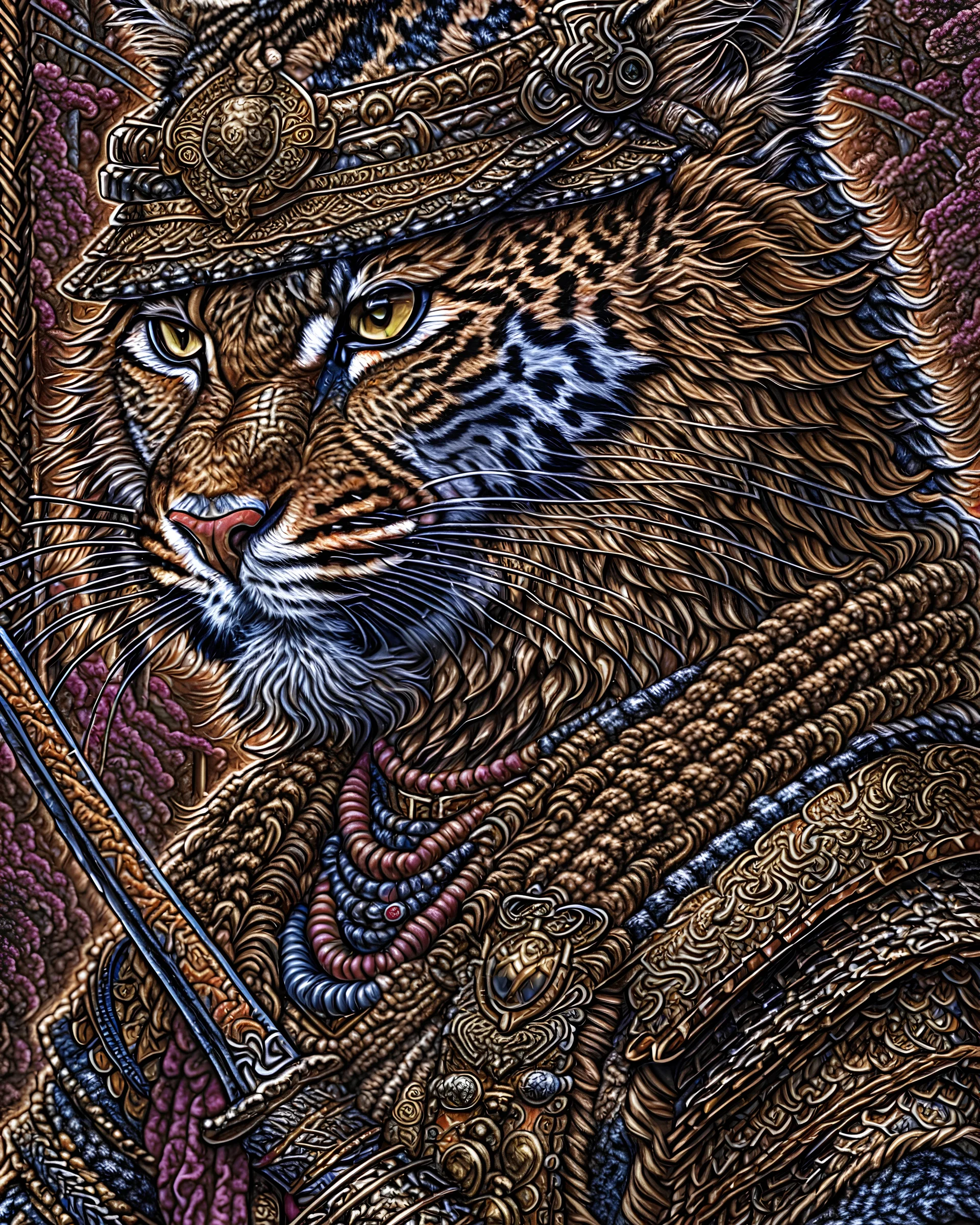 Leopard Samurai intricate oil painting hyper-detailed 8k
