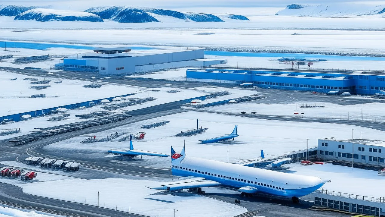 An artic airport with passenger planes the size of cruse ships