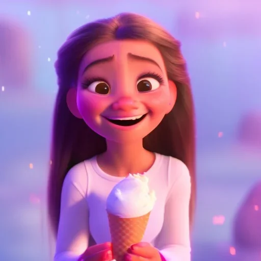 cute, adorable, smiling girl eating ice cream, candies flying all around her, Pixar, disney, cinema lighting, gaming, 8k, magic, love --q 1 --v 4