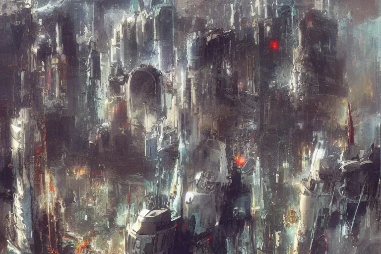 Art by John Berkey and John Harris, futuristic city, high rise, smooth, sharp focus, higly detailed, digital painting, concept art, elegant, centered, Taris Star Wars, connected