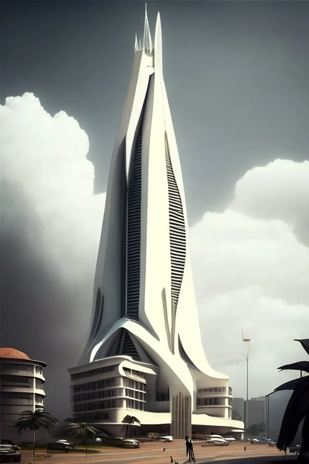 big pointy white dystopian rich uganda city center