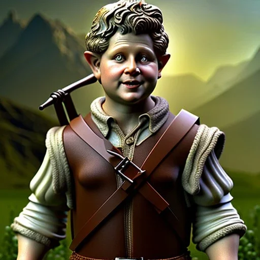 White Statue samwise gamgee, full body, Rome sculpture style, full body, details, fresco background, hyper realistic, 8k,