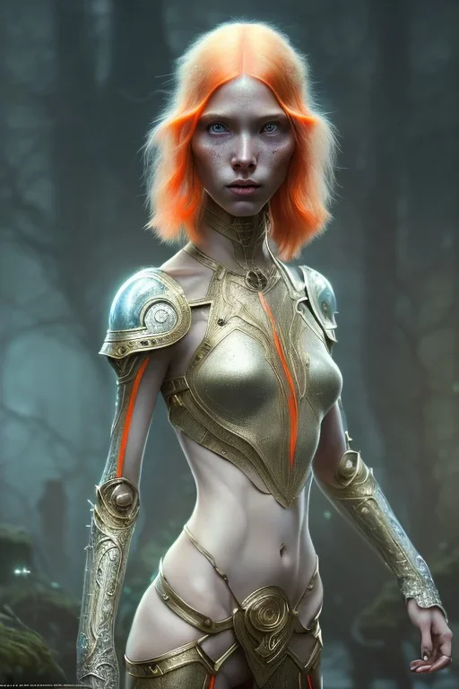 painting of a tall elven young woman with short light orange hair and freckles on the cheak bones and tall body of a topmodel light clothes, full body, ultra realistic, concept art, intricate details, eerie, highly detailed, photorealistic, octane render, 8 k, unreal engine. art by artgerm and greg rutkowski and charlie bowater and magali villeneuve and alphonse mucha