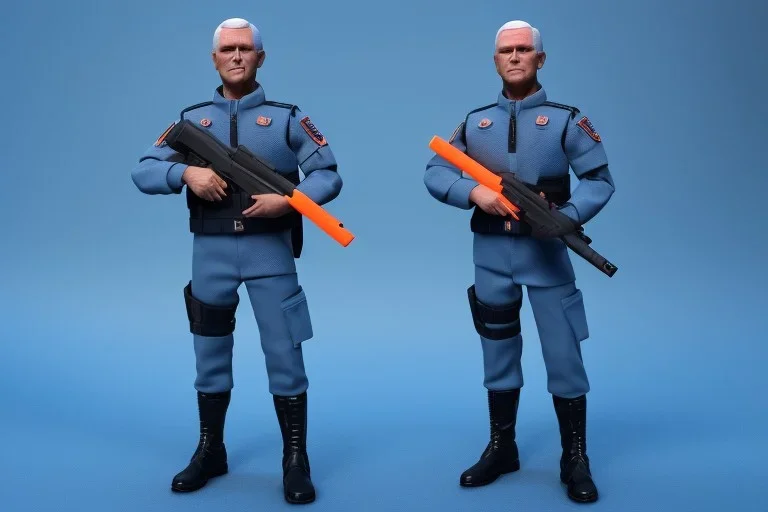 A Mike pence g.i. joe toy doll With a gun space force Blue cloth uniform, fluorescent orange, whole body