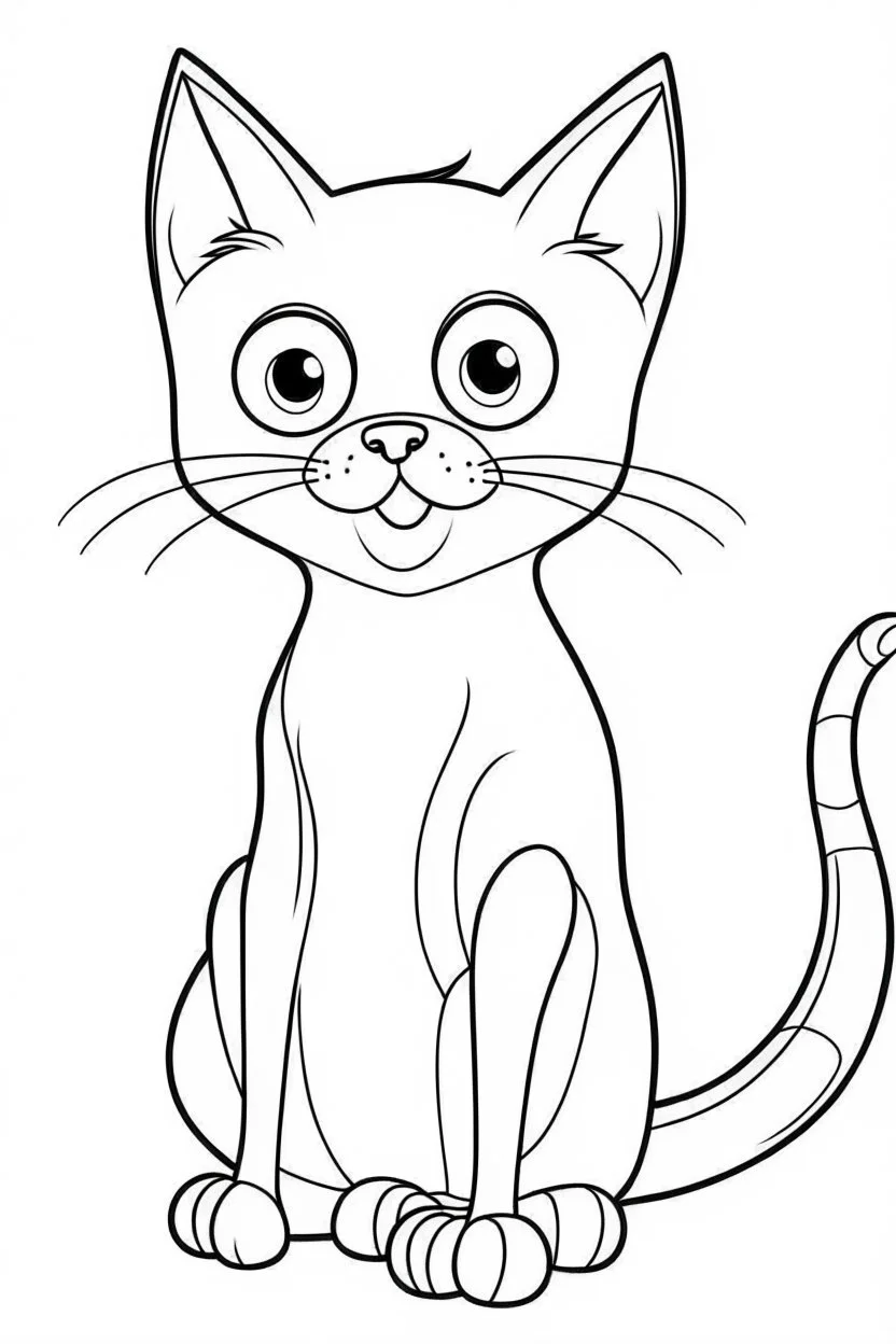 blank colouring book, simple picture for toddlers, cat with one tail, disney and pixar style