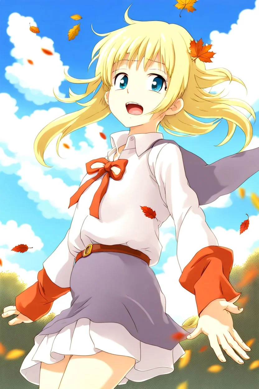 Blonde girl fall from sky. Anime style