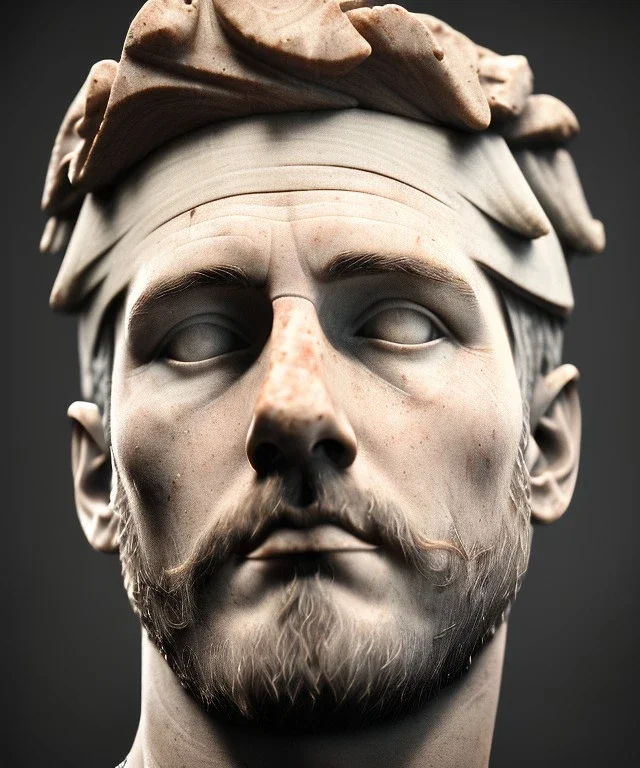 Gran angular, Realistic image, roman sculpture buste, marble deluxe material, Lionel Messi, gold Laurel leaves crown model, miguel angel style, emperador, God light, god rays, 4k resolution, smooth details, ornate details, soft lighting, unreal engine 5, soft cyan background.