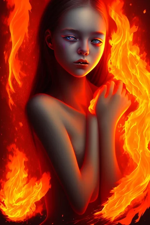 Crying girl, on fire