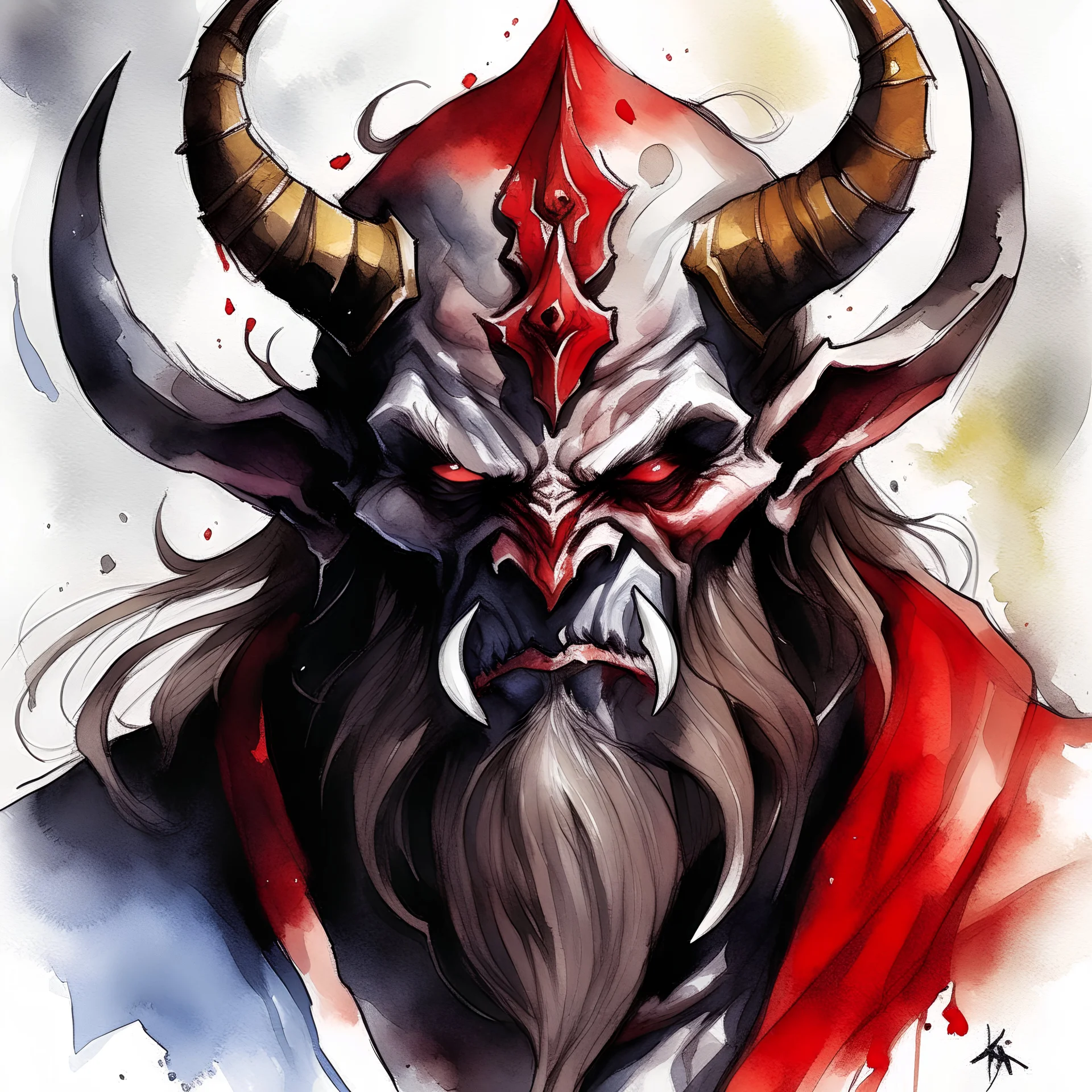 dnd, artistic, illustration, artstation, yugoloth, demon, devil, spawn, portrait, watercolour