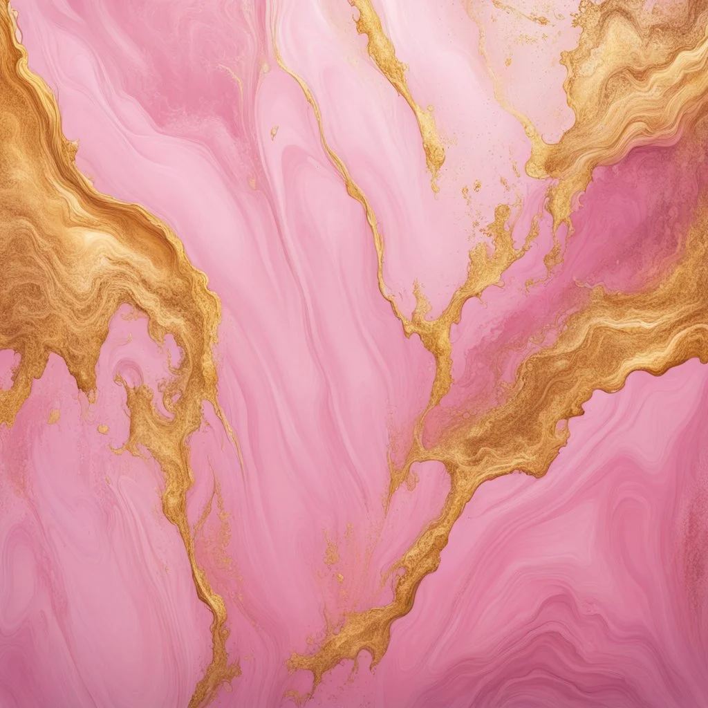 Hyper Realistic golden grungy oil-paint texture on pink marble textured background with vignette effect