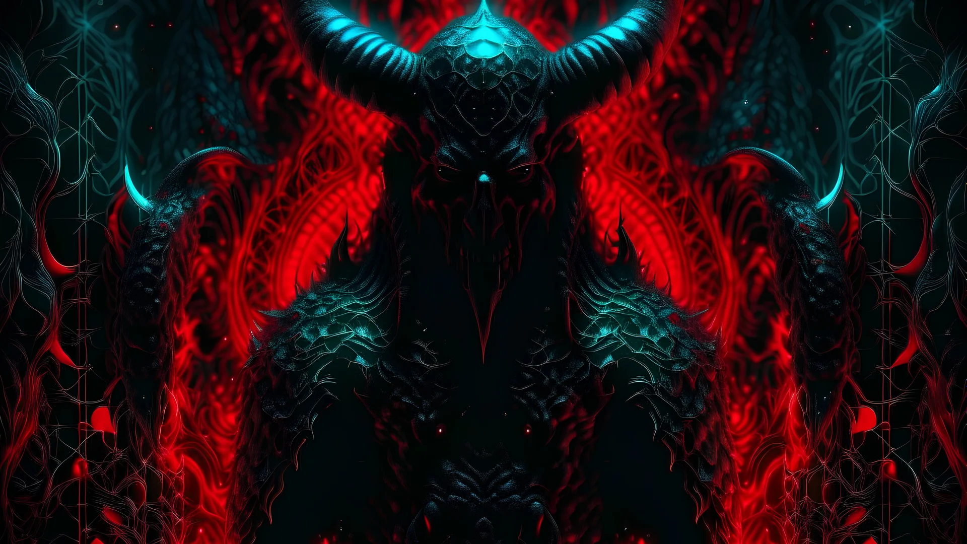 red filter, psychedelic, dark, horror, Digital 3D, analogue cinematic, Baphomet body, solve et coagula