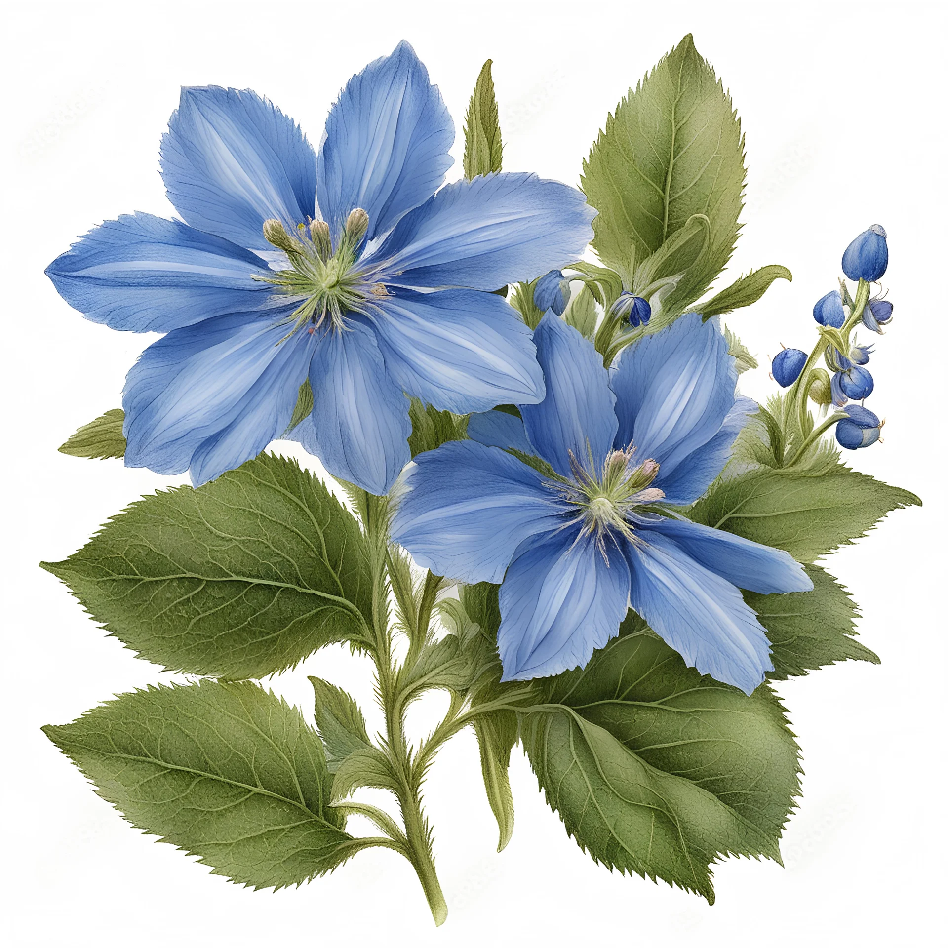 borage flower on white background, illustration