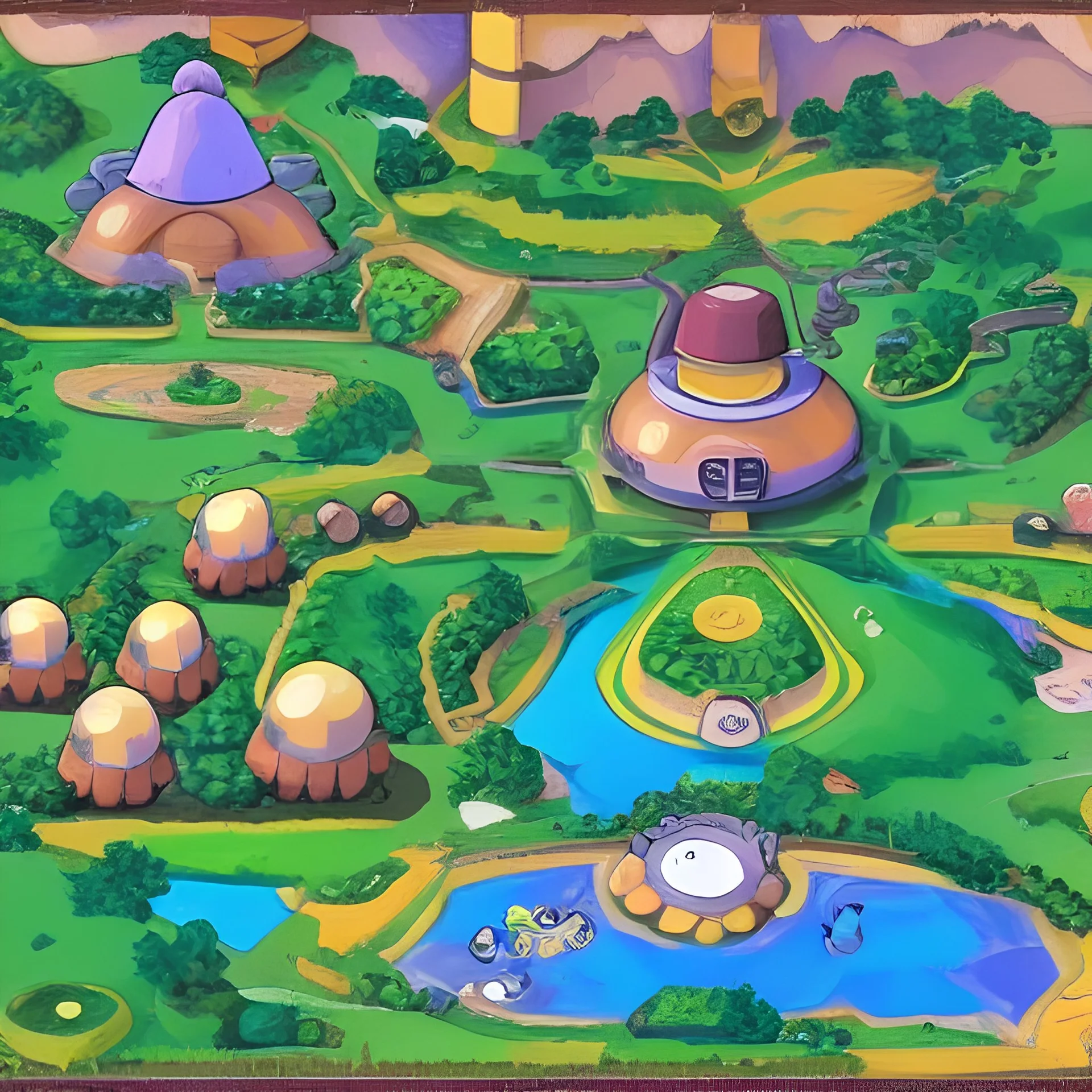 Village in the cosmos in pokemon style