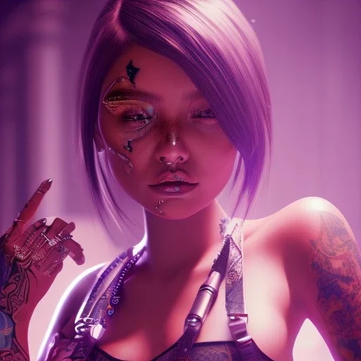 Tila tequila in a dress with tattoos cyberpunk very detailed cinematic unreal engine photo realistic