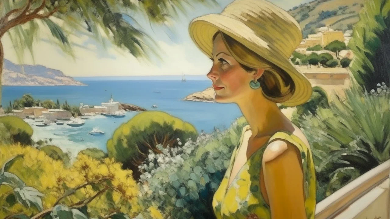 cote d'azur woman looking at nature painting neoclassism 60