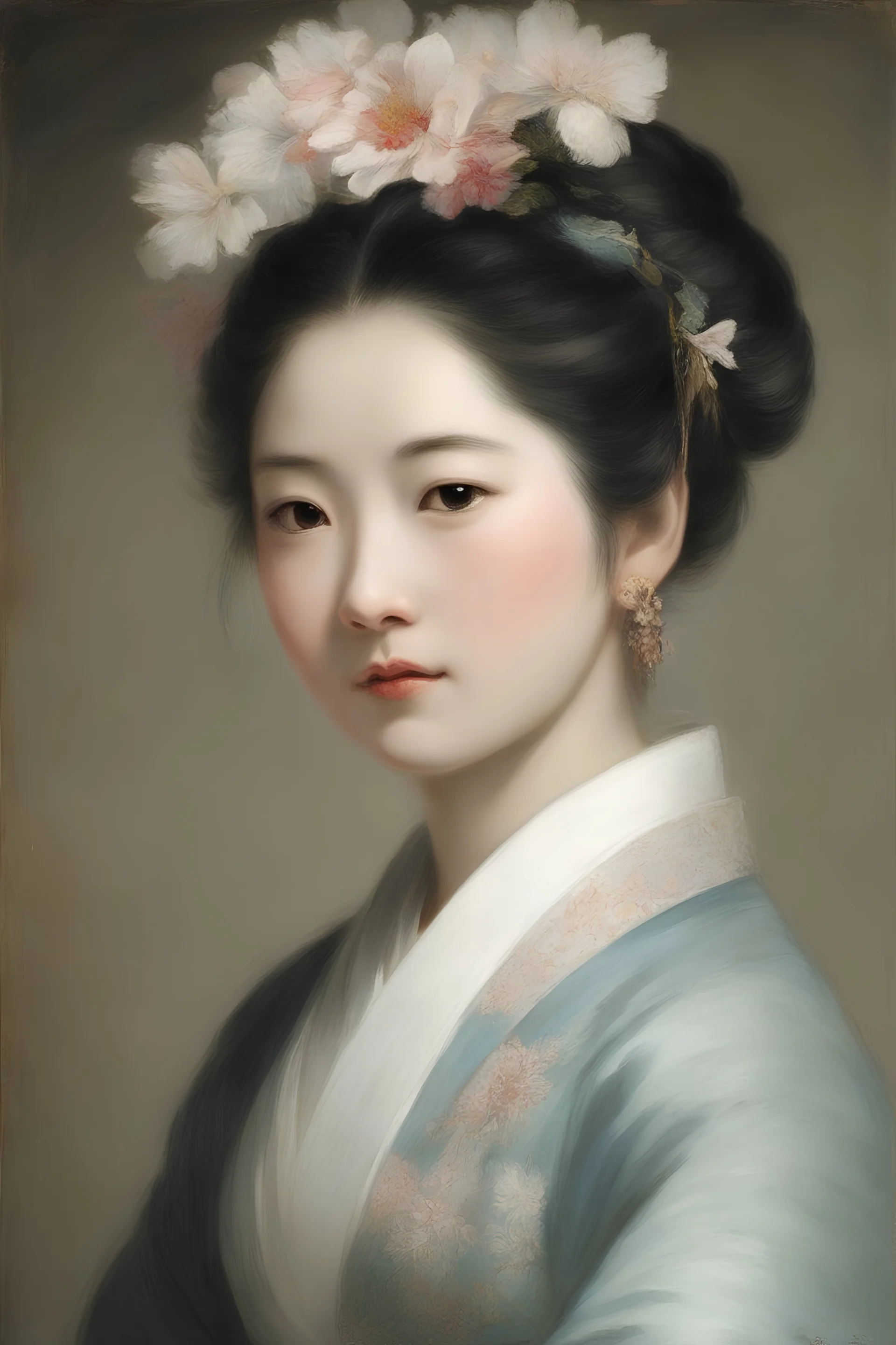 an absolutely gorgeous Japanese female, oil painting by Gilbert Stuart