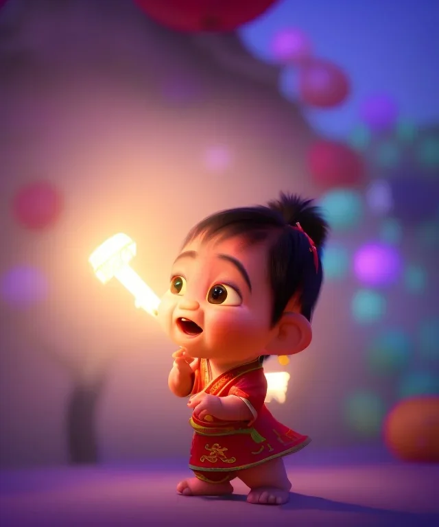 cute chinese baby dragon surrounded by lanterns, colorful detailed photo realistic 3d pixar render 4k, trending on artstation