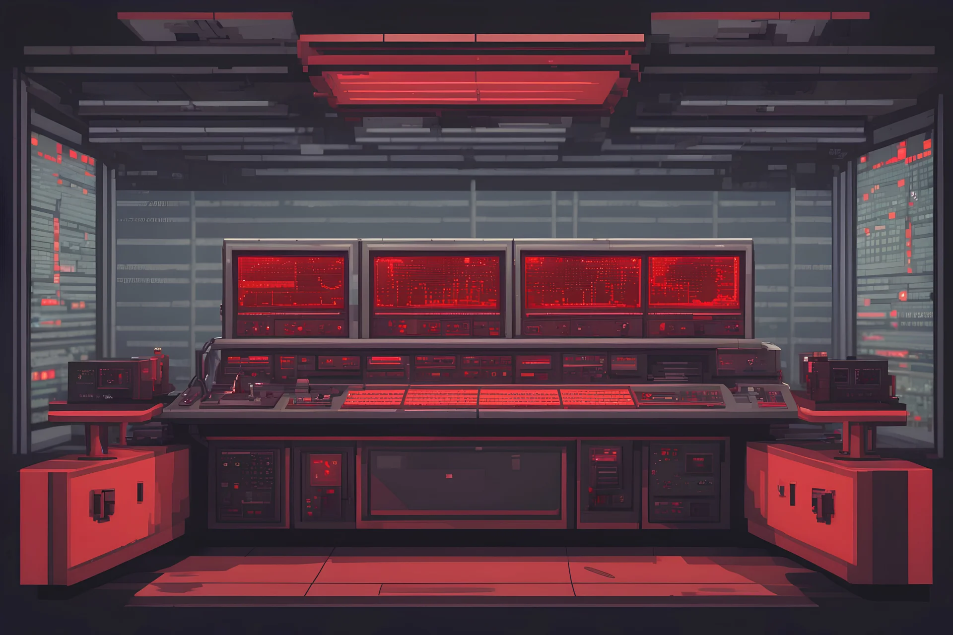 red indicator, a control desk of a nuclear plant, in pixel art
