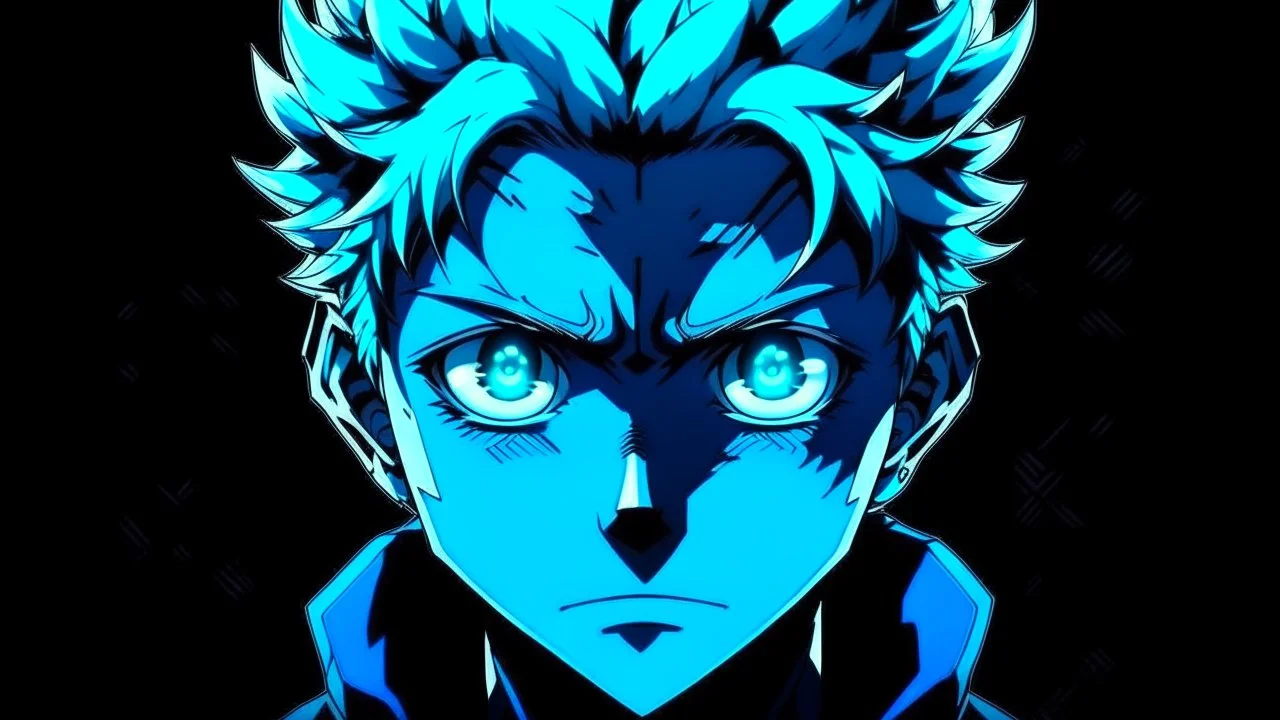 Satoru Gojo black background bright blue eyes