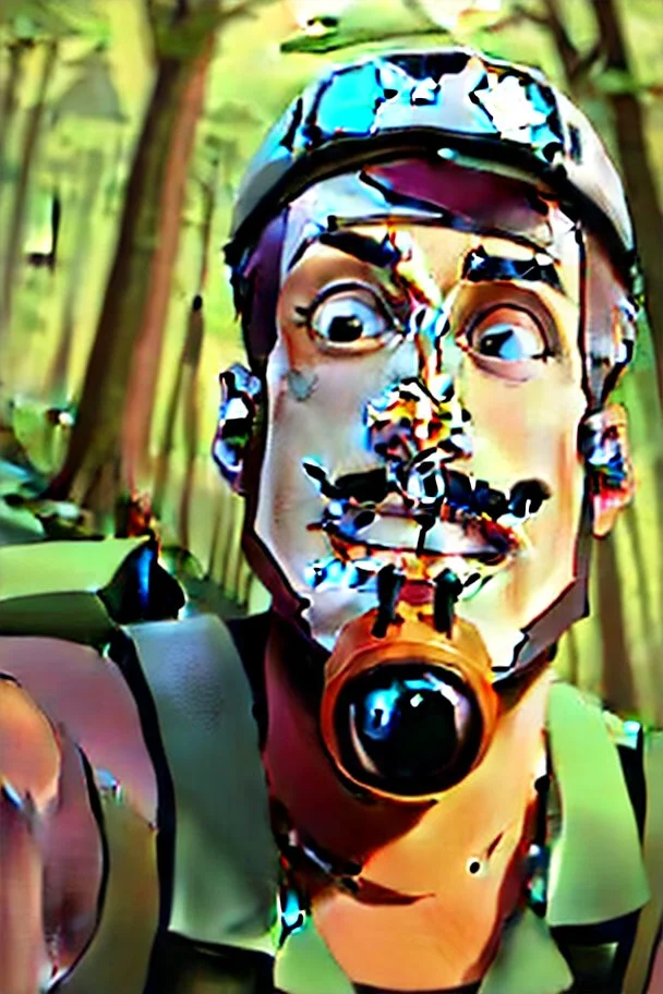 TF2 engineer taking a selfie at the forest