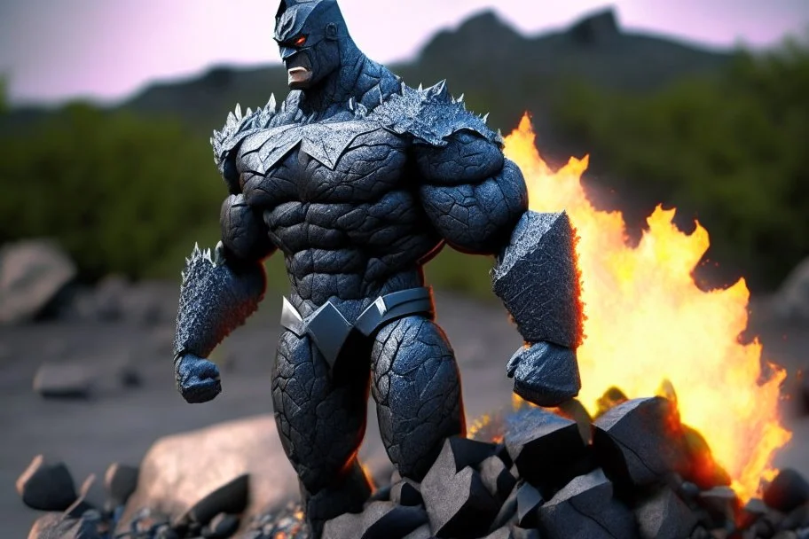 a rock superhero made out of biochar