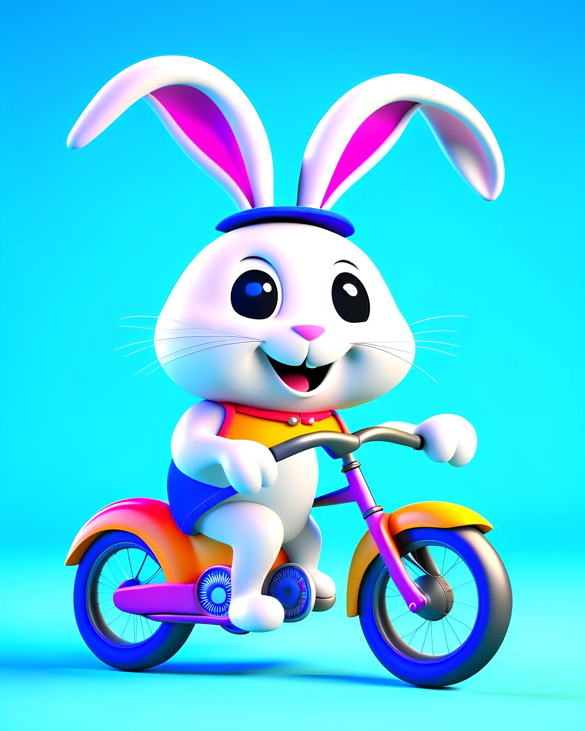 A cute rabbit in the style of Pixar animations, wearing a helmet and riding a bike