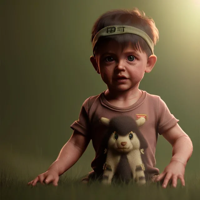 Rambo toddler, full body, dramatic lighting, hyper realistic