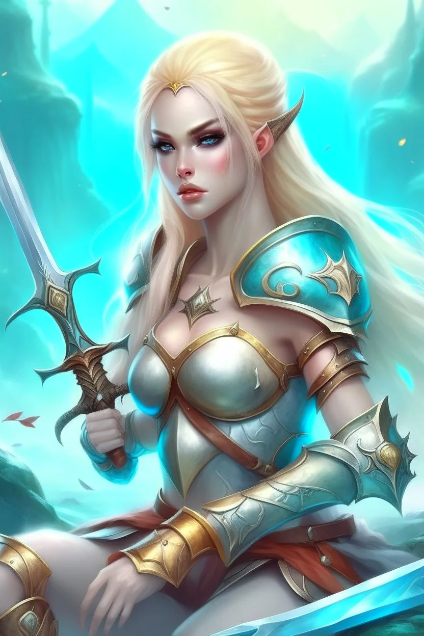 pretty woman, warrior, elf, blonde hair, fantasy, Skyrim, sword, elder scrolls, young, maternal, sexy, chubby,