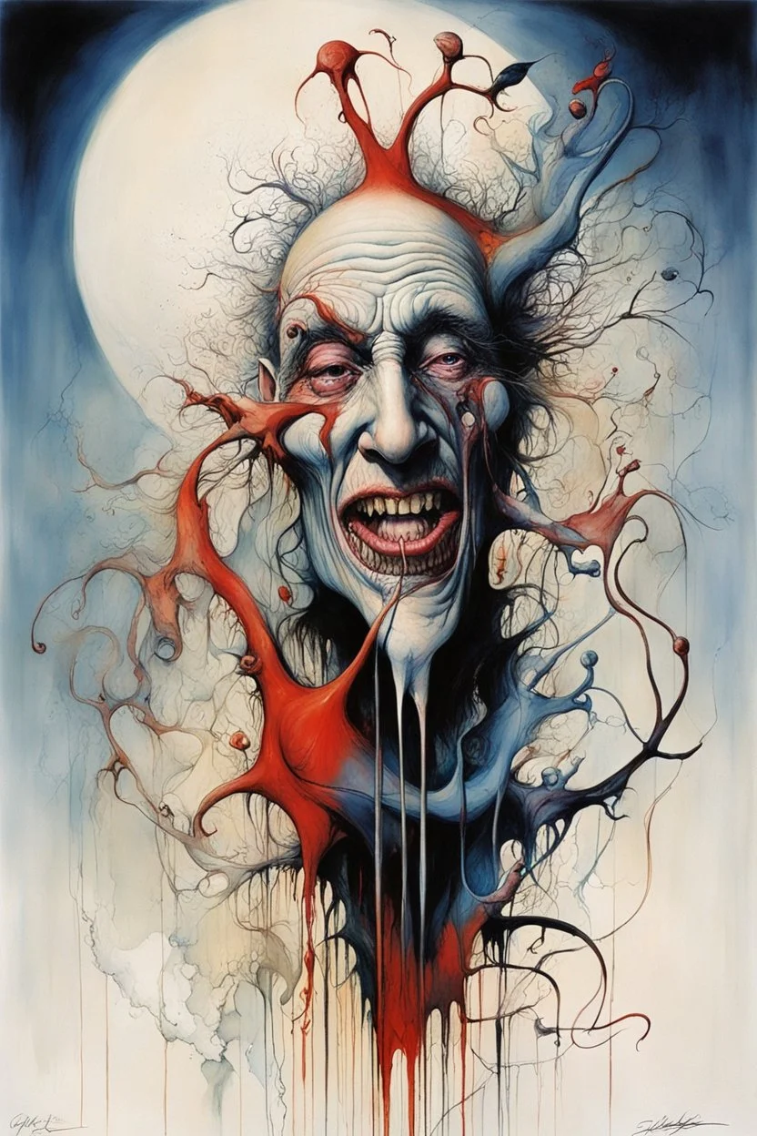 moral hazard, who do you love when it comes undone, asymmetric neo surrealism, by Gerald Scarfe, liquid matte oil paint, struggle of sentience, treacheries of an aging bladder, ➳❥, colorful, by Stephen Gammell