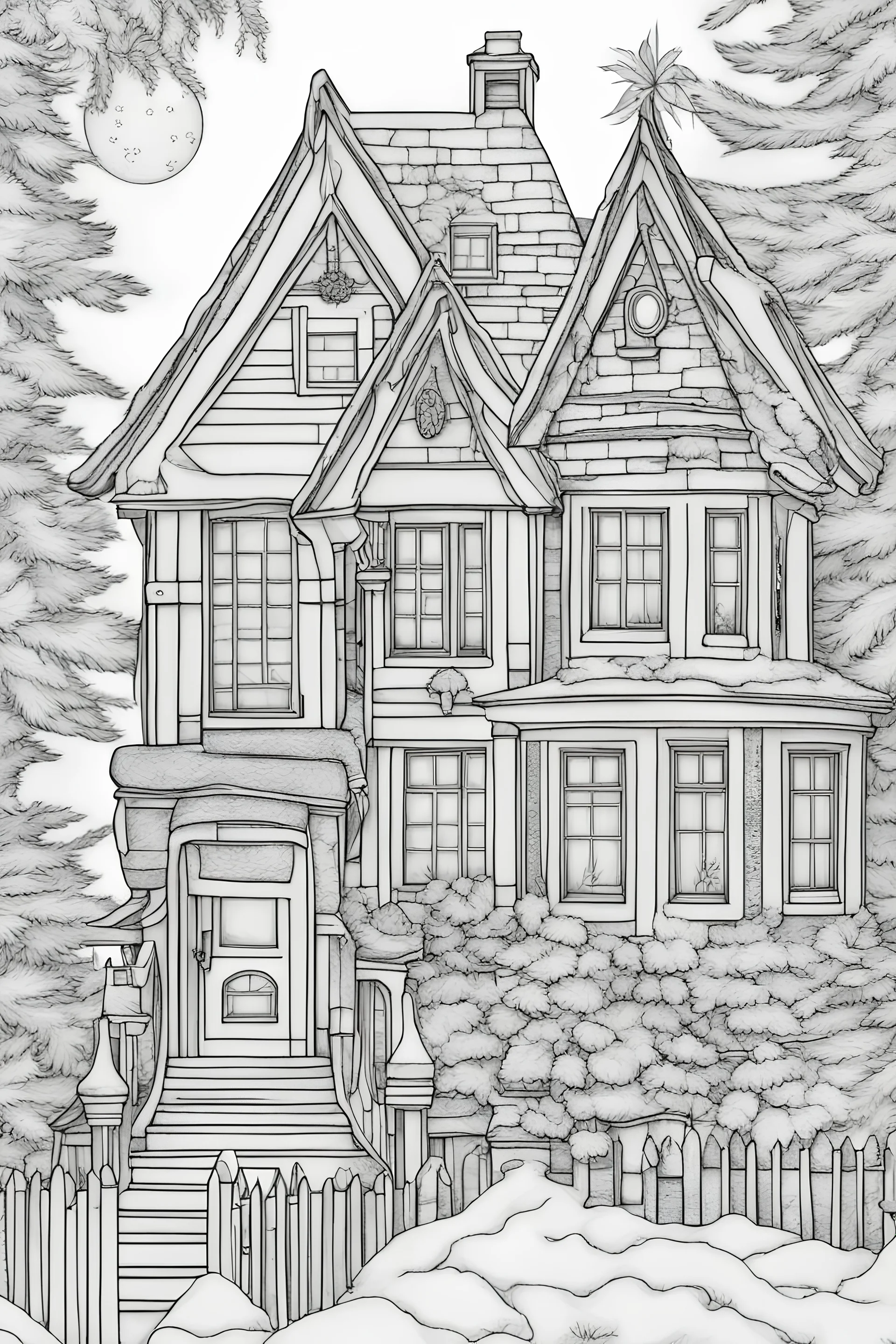 adult coloring pages, christmas house, black and white , clear lines -- ar 9:11