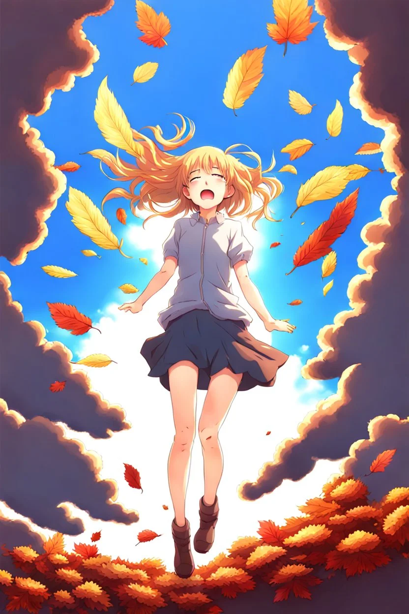 Girl fall from sky. Anime style