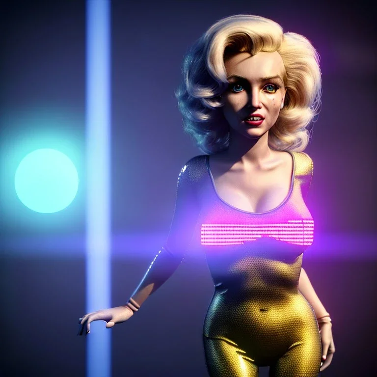 Realistic movie image, retro sci-fi, portrait, blonde action woman, sweet Marylin Monroe face, perfect iris, glow eyes. tight latex tights suit. Mars attack style, Retro strange planet, ovni, two moons. epic style, vibrant color, highly detailed, unreal engine 5, ray tracing, RTX, lumen lighting, ultra detail, volumetric lighting, 3d, finely drawn, high definition, high resolution.