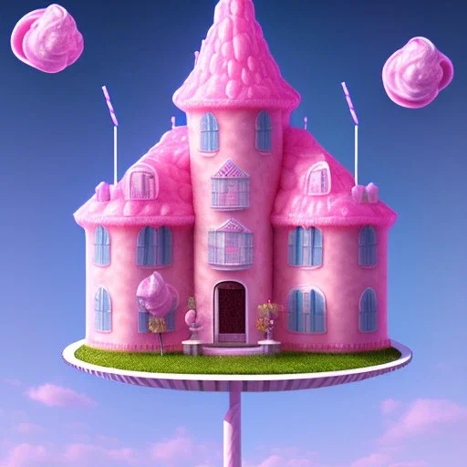 haunted cotton pink candy house with sweet cake monsters