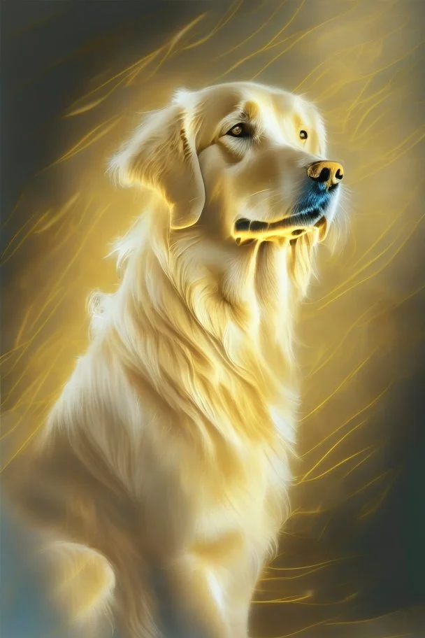 golden retriever , light background, in the style of degas