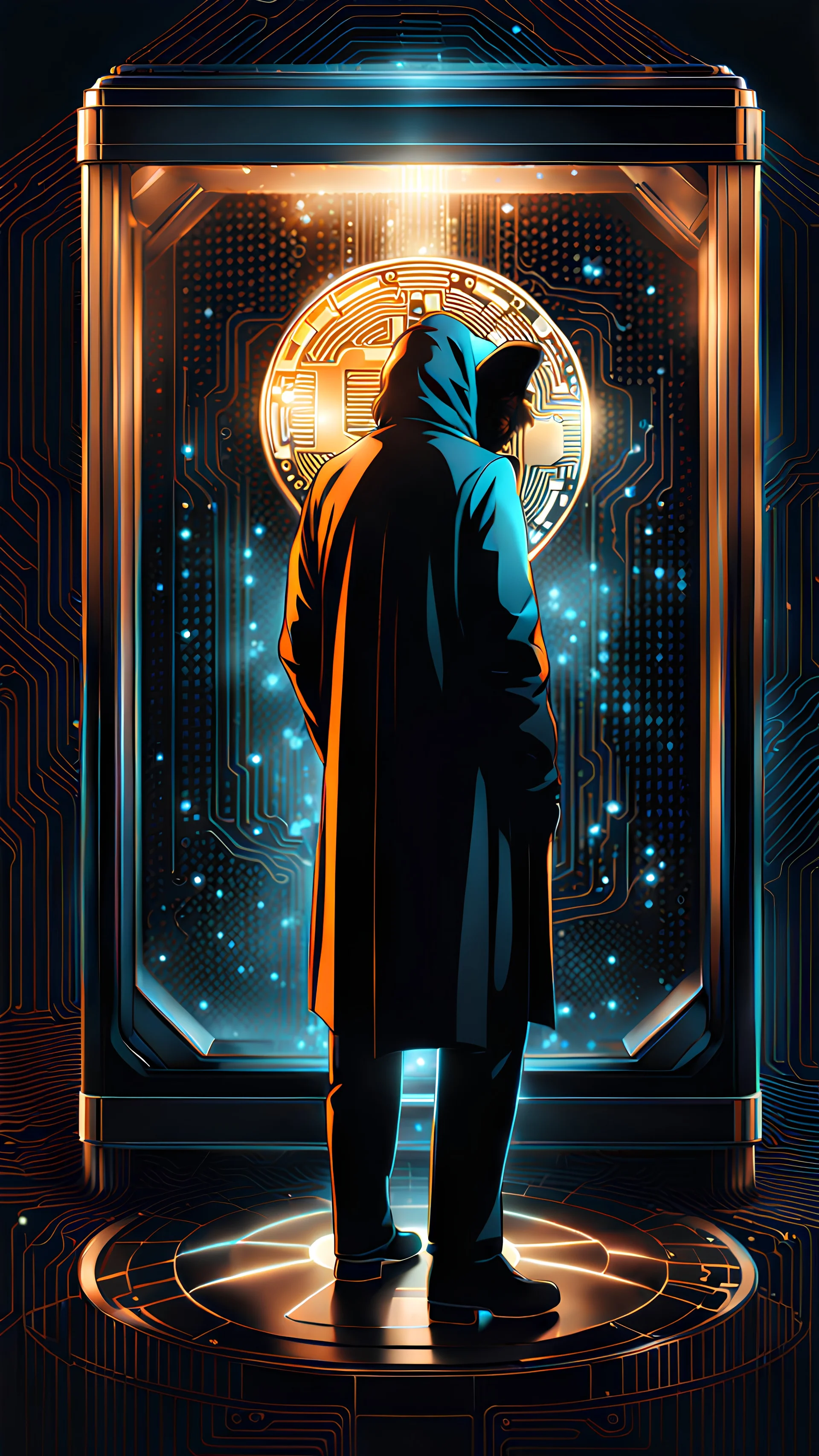 A beautiful safebox contains Cardano ADA is a cryptocurrency bewildered as ecosystem , optimistic, digital art theme, consistency, primate man holding Cardano made of platinum glowing