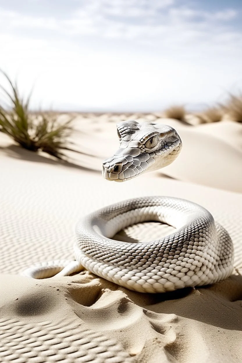 All white textured cobra snake rising her head up , in a desert sands
