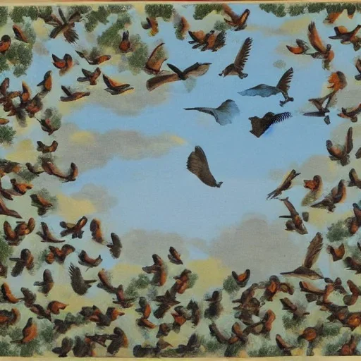 turtle and sky with a flock of birds