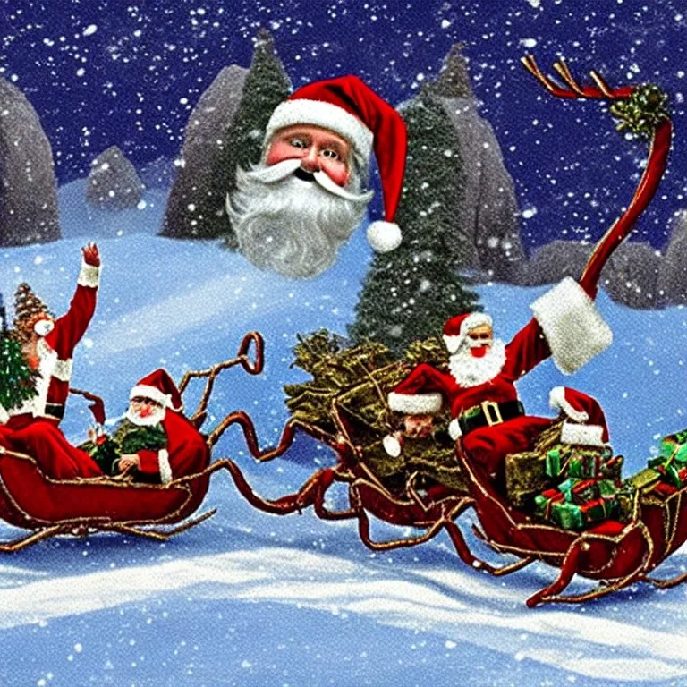 photo, giant spiders pulling a sleigh for santa claus