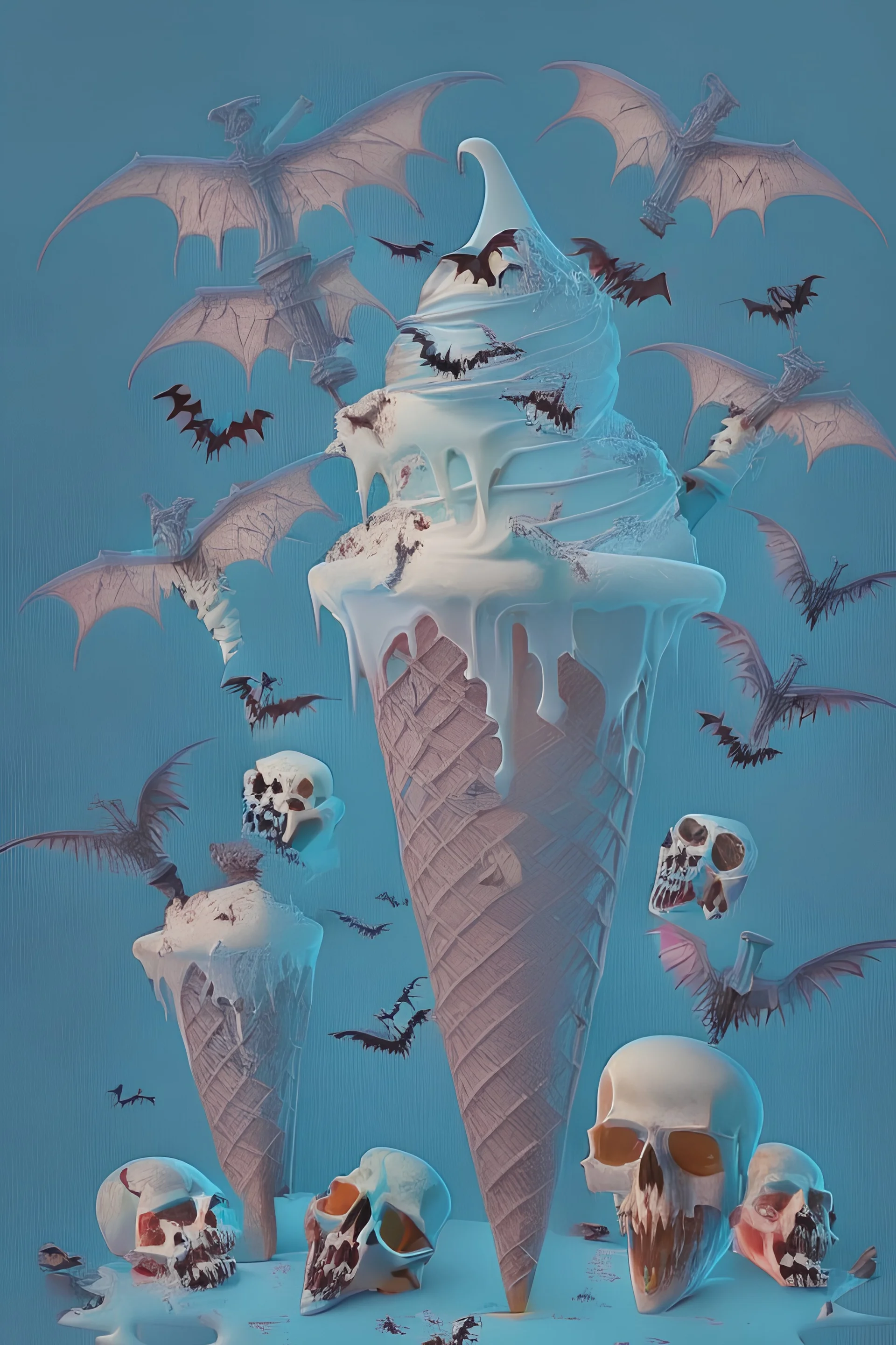 Spooky Ice cream with ghosts and skeletons and bats and blood