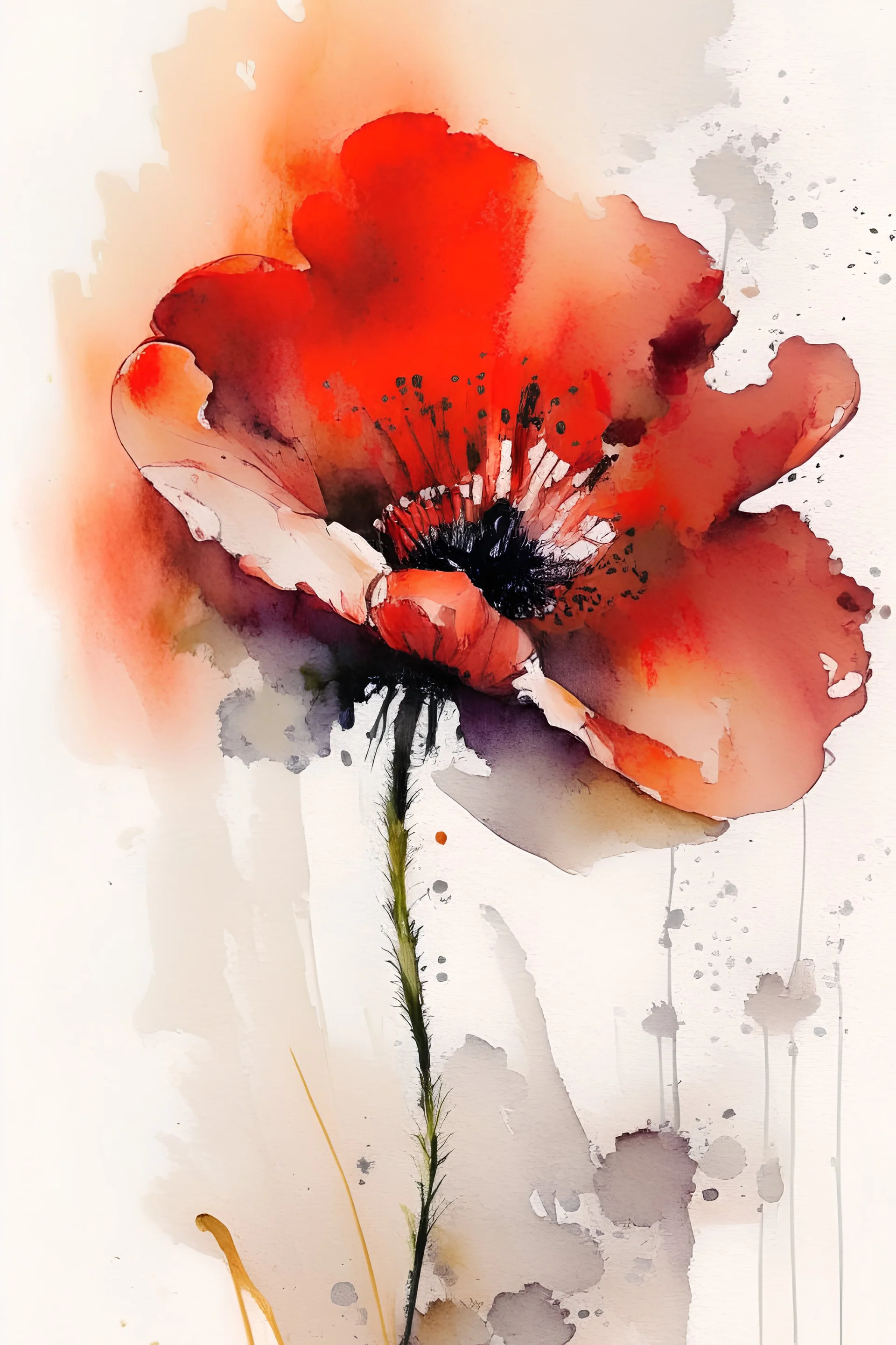 abstract watercolour poppy in the style of jean haines
