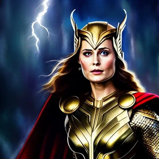 Ultra detailed fullbody Portrait in oil on canvas of beautiful fit Jane Foster Thor,wearing asgardian Armor and helmet, extremely detailed digital painting, extremely detailed face,crystal clear Big Glowing eyes, mystical colors ,perfectly centered image, perfect composition, rim light, beautiful lighting, 8k, stunning scene, raytracing, anatomically correct, in the style of robert e howard and Ken Kelley and Ohrai Noriyoshi and Simon Bisley and tomzj1