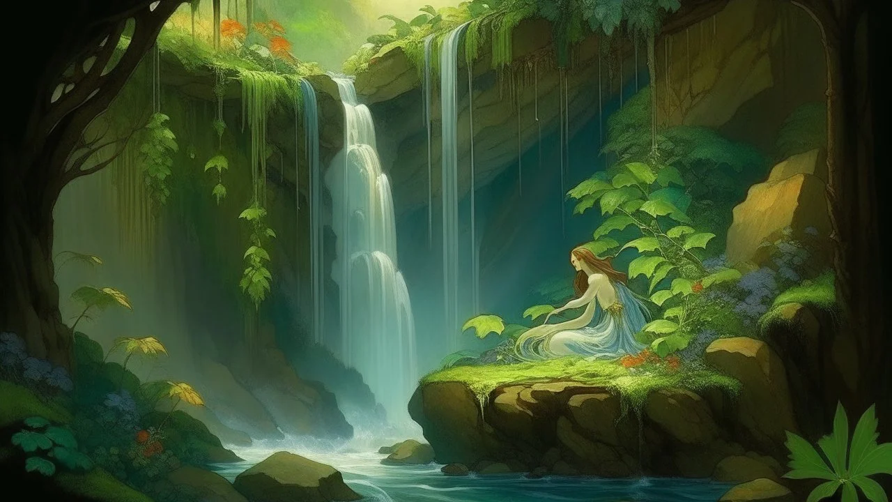 waterfall Alphonse Mucha