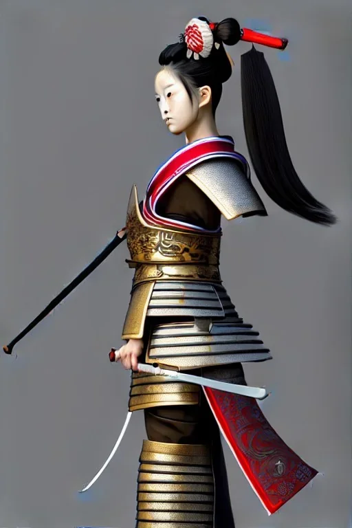 hyper-realistic octane render of a Samurai Geisha waifu woman dressed in armor holding a golf club, ornate korean polearm behind her, beautiful female warrior, north adult female warrior, female samurai, female warrior, rending on cgsociety, 2. 5 d cgi anime fantasy artwork, video game characters designs, portrait of a woman warrior, warrior girl, devianart and cgsociety