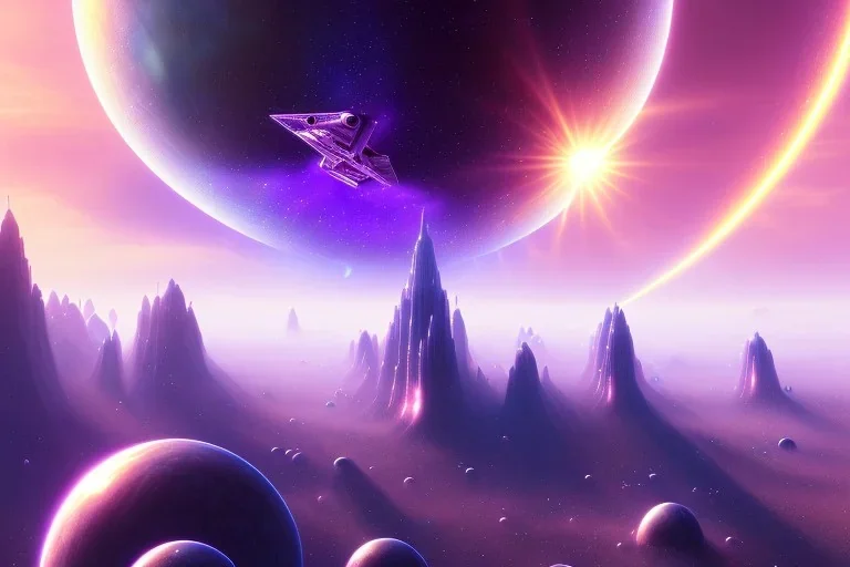 vibrant Alien ambient,spacestation, cosmic crystal flotting city on sky island on clouds,space starship, stargate, immortal, full of details, smooth, bright sunshine，soft light atmosphere, light effect，vaporwave colorful, concept art, smooth, extremely sharp detail, finely tuned detail, ultra high definition, 8 k, unreal engine 5, ultra sharp focus