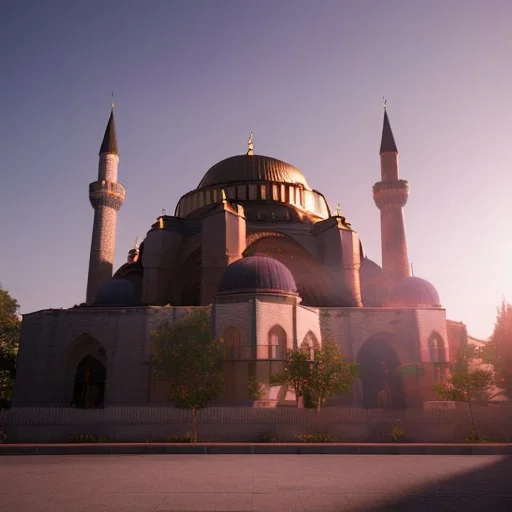 Sultanahmet, spring, sunset, blue and sky, realistic, unreal engine 5, octane render, cinema4d