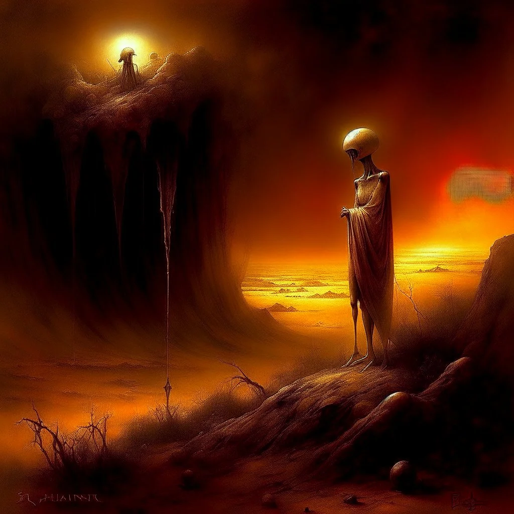 Macabre Rapture End of days Revelation scene, loose brush stroke matte oil painting, sinner apotheosis, By John Lovett and Zdzislaw Beksinski and Phlegm, diagonal composition, unbalanced, abstract surreal horror, warm colors, eerie, scary warm colors, opulent shadows, by Colin McCahon