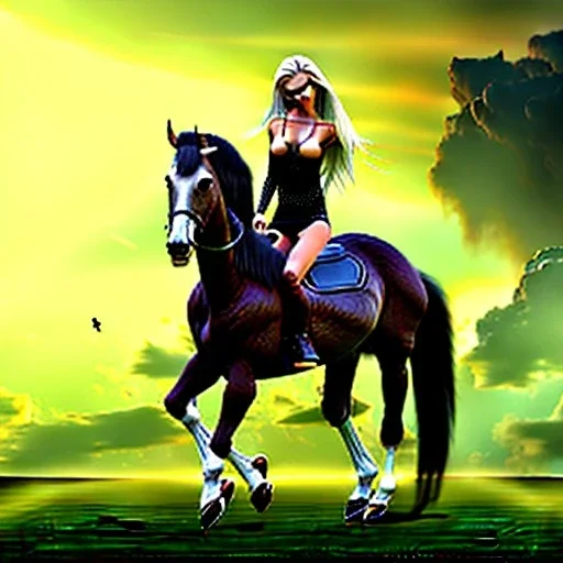 fullbody portrait of beautiful booty busty blonde with big green eyes woman riding a horse by Rafael 8k